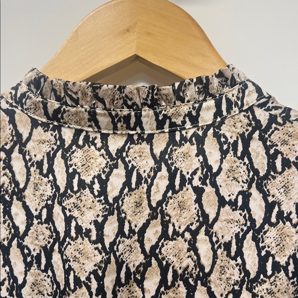 THML Maxi Dress, Snakeskin, Ruffle Tie Neck, Tiered, Sleeveless w/Ruffle, XS - Picture 8 of 9